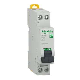 Siguranta electrica automata Schneider Easy9, 1P+N, 25A, 4500 C, termo-magnetic, Clipsabil