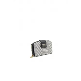 Silver&Polo, Portofel cu model si fermoar, Alb, Negru