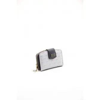 Silver&Polo, Portofel de piele ecologica, Argintiu, Gri inchis