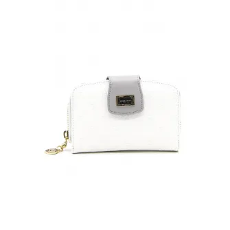 Silver&Polo, Portofel de piele ecologica cu aspect texturat, Alb optic, Gri