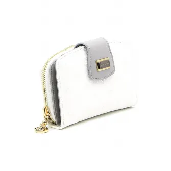 Silver&Polo, Portofel de piele ecologica cu aspect texturat, Alb optic, Gri