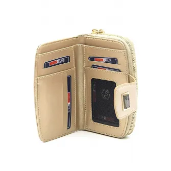 Silver&Polo, Portofel de piele ecologica cu aspect texturat, Bej