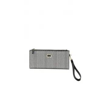 Silver&Polo, Portofel de piele ecologica cu bareta detasabila de incheietura, Alb, Negru