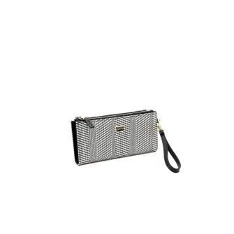 Silver&Polo, Portofel de piele ecologica cu bareta detasabila de incheietura, Alb, Negru