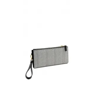 Silver&Polo, Portofel de piele ecologica cu bareta detasabila de incheietura, Alb, Negru