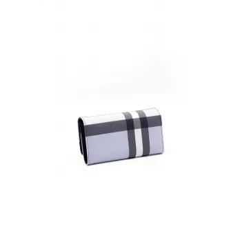 Silver&Polo, Portofel din piele ecologica cu model in carouri, Alb, Negru, Albastru deschis