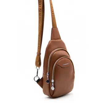 Silver&Polo, Rucsac sling de piele ecologica, Maro scortisoara