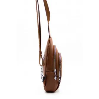 Silver&Polo, Rucsac sling de piele ecologica, Maro scortisoara