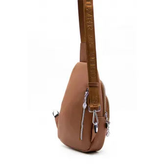 Silver&Polo, Rucsac sling de piele ecologica, Maro scortisoara