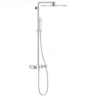 Sistem de dus cu termostat Grohe Euphoria SmartControl 310 Cube Duo, montare aparenta, butoane pushturn, dus de mana inclus, 2 functii, CoolTouch, etajera, anti-calcar, crom