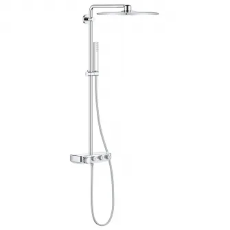 Sistem de dus cu termostat Grohe Euphoria SmartControl 310 Cube Duo, montare aparenta, butoane pushturn, dus de mana inclus, 2 functii, CoolTouch, etajera, anti-calcar, crom