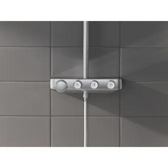 Sistem de dus cu termostat Grohe Euphoria SmartControl 310 Cube Duo, montare aparenta, butoane pushturn, dus de mana inclus, 2 functii, CoolTouch, etajera, anti-calcar, crom