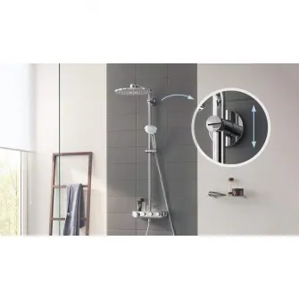 Sistem de dus cu termostat Grohe Euphoria SmartControl 310 Cube Duo, montare aparenta, butoane pushturn, dus de mana inclus, 2 functii, CoolTouch, etajera, anti-calcar, crom
