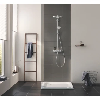 Sistem de dus cu termostat Grohe Euphoria SmartControl 310 Duo, montare aparenta, butoane pushturn, dus de mana inclus, 2 functii, CoolTouch, anti-calcar, etajera, crom