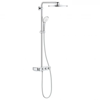 Sistem de dus cu termostat Grohe Euphoria SmartControl 310 Duo, montare aparenta, butoane pushturn, dus de mana inclus, 2 functii, CoolTouch, anti-calcar, etajera, crom