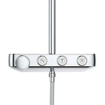 Sistem de dus cu termostat Grohe Euphoria SmartControl 310 Duo, montare aparenta, butoane pushturn, dus de mana inclus, 2 functii, CoolTouch, anti-calcar, etajera, crom