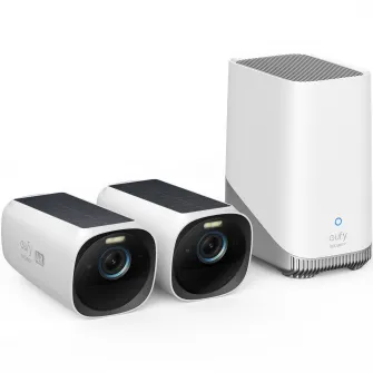 Sistem de supraveghere video eufyCam 3 S330, 4K Ultra HD, 8.3 MP, Incarcare solara, BionicMind™, Nightvision, Homebase 3 + 2 camere video