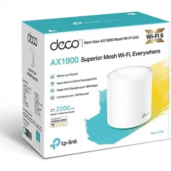 Sistem Mesh Wi-Fi TP-Link Deco X20(1-pack), AX1800, Dual-Band, Wi-Fi 6, Seamless Roaming, Self-Healing, Adaptive Path, Antivirus, Control Parental si Control Vocal, cu acoperire completa pentru casa