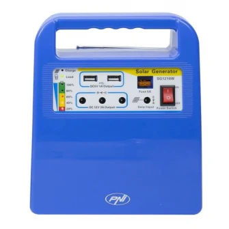 Sistem solar fotovoltaic PNI GreenHouse H01, 30W, USB/Radio/MP3, cu acumulator 12V/7Ah, 2 becuri LED