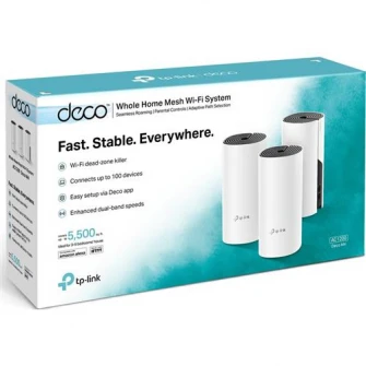 Sistem Wi-Fi Mesh TP-Link Deco M4 (3-pack) AC1200 Gigabit cu acoperire completa pentru casa