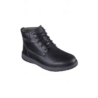 Skechers, Ghete de piele impermeabile de piele ecologica Garlan Deno, Negru, 45.5