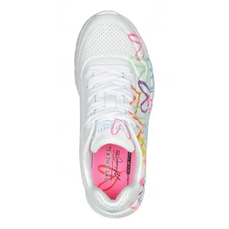 Skechers, Pantofi sport cu imprimeu cu inimi Uno Lite - Spread, Rosu, Alb, Violet, 30 EU