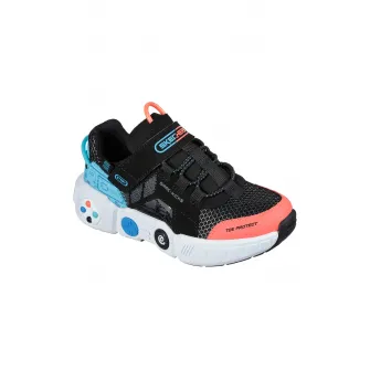 Skechers, Pantofi sport cu velcro Gametronix, Corai, Albastru aquamarin, Negru, 31 EU