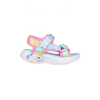 Skechers, Sandale cu velcro si model colorblock Unicorn Dream, Albastru aquamarin, Galben, Roz, 21 EU