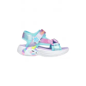 Skechers, Sandale cu velcro si model colorblock Unicorn Dream, Turcoaz, Roz, 21 EU