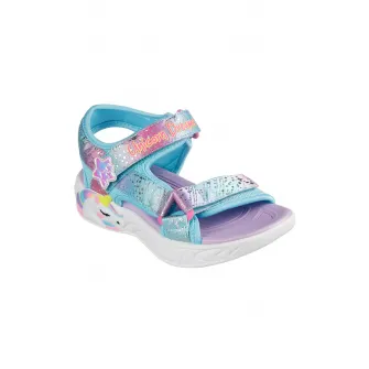 Skechers, Sandale cu velcro si model colorblock Unicorn Dreams, Albastru aquamarin, Galben, Roz, 32 EU