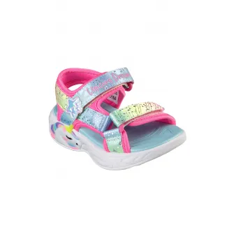 Skechers, Sandale cu velcro si model colorblock Unicorn Dream, Albastru aquamarin, Galben, Roz, 21 EU