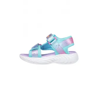 Skechers, Sandale cu velcro si model colorblock Unicorn Dream, Turcoaz, Roz, 21 EU