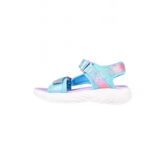 Skechers, Sandale cu velcro si model colorblock Unicorn Dreams, Albastru aquamarin, Galben, Roz, 32 EU