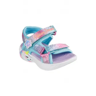 Skechers, Sandale cu velcro si model colorblock Unicorn Dream, Turcoaz, Roz, 21 EU