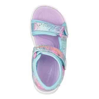 Skechers, Sandale cu velcro si model colorblock Unicorn Dreams, Albastru aquamarin, Galben, Roz, 32 EU
