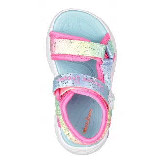 Skechers, Sandale cu velcro si model colorblock Unicorn Dream, Albastru aquamarin, Galben, Roz, 21 EU