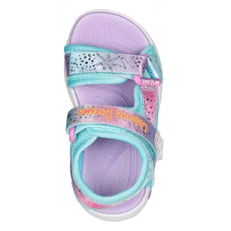 Skechers, Sandale cu velcro si model colorblock Unicorn Dream, Turcoaz, Roz, 21 EU
