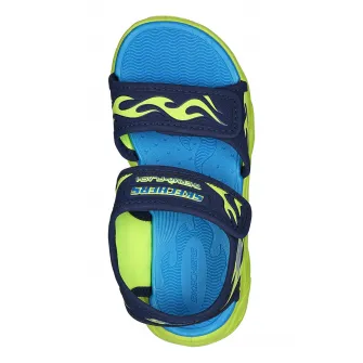 Skechers, Sandale din material textil cu velcro Thermo-Splash Heat-Flo, Albastru marin, Verde lime, 32 EU