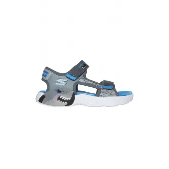 Skechers, Sandale din piele ecologica cu inchidere velcro, Gri, Albastru, 32 EU
