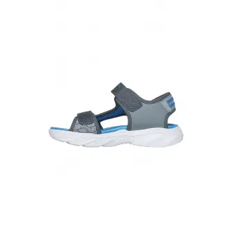 Skechers, Sandale din piele ecologica cu inchidere velcro, Gri, Albastru, 32 EU