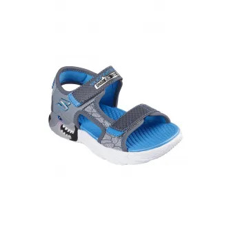 Skechers, Sandale din piele ecologica cu inchidere velcro, Gri, Albastru, 32 EU