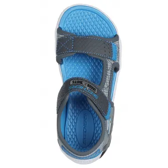 Skechers, Sandale din piele ecologica cu inchidere velcro, Gri, Albastru, 32 EU