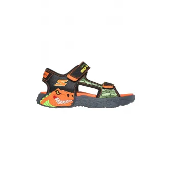 Skechers, Sandale din piele ecologica cu inchidere velcro, Negru, Portocaliu, 32 EU