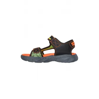 Skechers, Sandale din piele ecologica cu inchidere velcro, Negru, Portocaliu, 32 EU