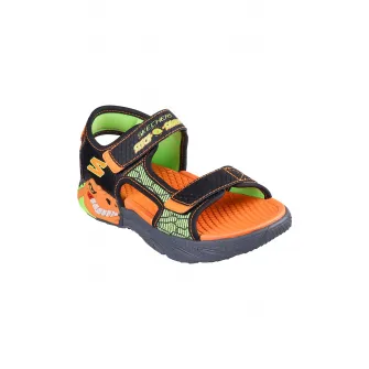 Skechers, Sandale din piele ecologica cu inchidere velcro, Negru, Portocaliu, 32 EU