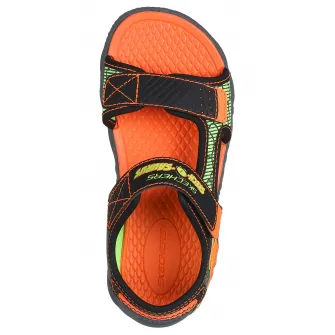Skechers, Sandale din piele ecologica cu inchidere velcro, Negru, Portocaliu, 32 EU
