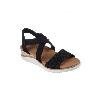 Skechers, Sandale-espadrile wedge Arch Fit Beach Kiss, Negru, 36