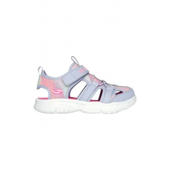 Skechers, Sandale fisherman de piele ecologica, Liliac prafuit, 32 EU