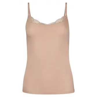 Skiny, Top cu decolteu in V si garnituri de dantela, Bej, M