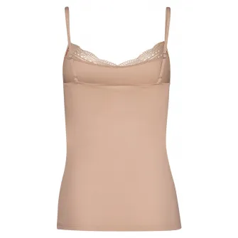 Skiny, Top cu decolteu in V si garnituri de dantela, Bej, M
